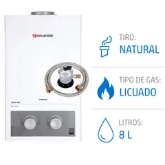 SPLENDID - Pack Calefont 8 Litros Gas Licuado Tiro Natural + Regulador