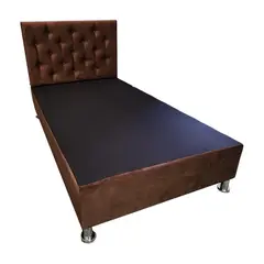 MUEBLES HVM - Base HVM Americana 1.5P Cafe Felpa + Respaldo botone  Patas de Metal
