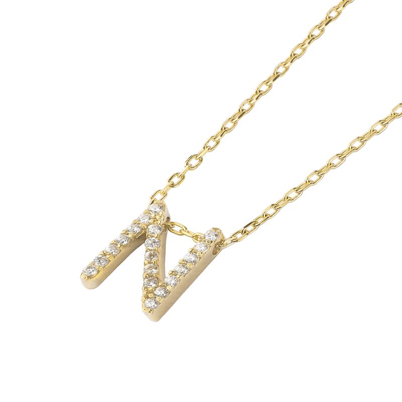 JB JOYAS BARON - Collar de Plata Esterlina 925 Letra N Circon Revestido en Oro 18kt