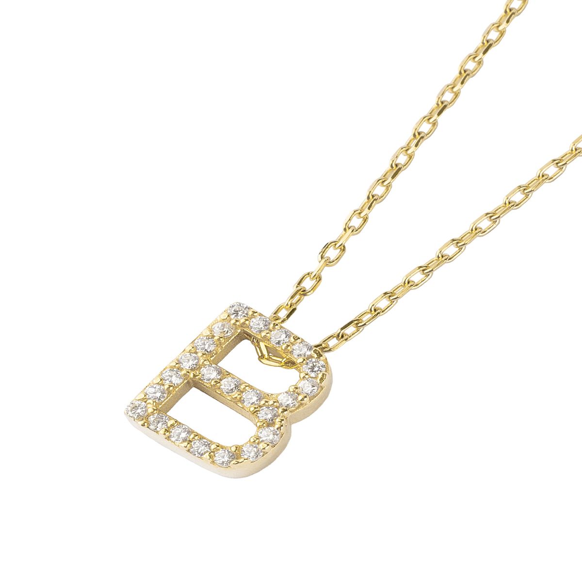 JB JOYAS BARON - Collar Plata  925 Letra B Circon Revestido en Oro 18kt
