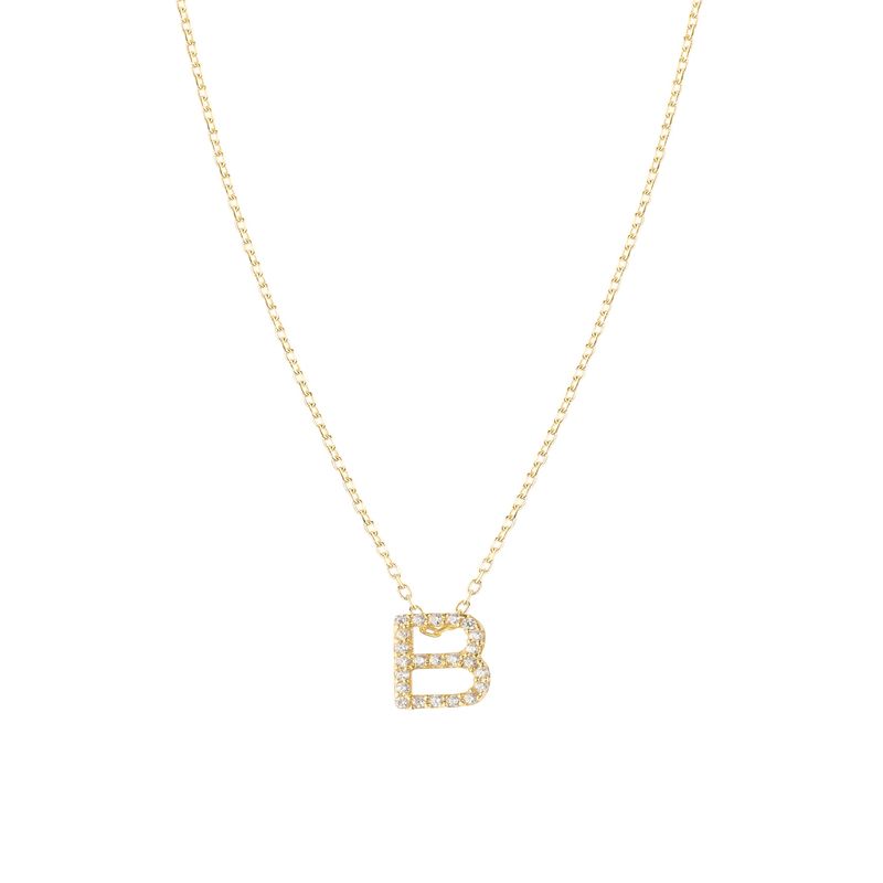 JB JOYAS BARON - Collar de Plata Esterlina 925 Letra B Circon Revestido en Oro 18kt