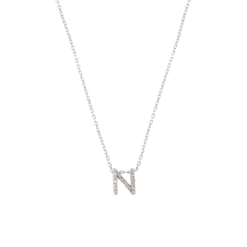 JB JOYAS BARON - Collar de Plata Esterlina 925 Letra N Circon