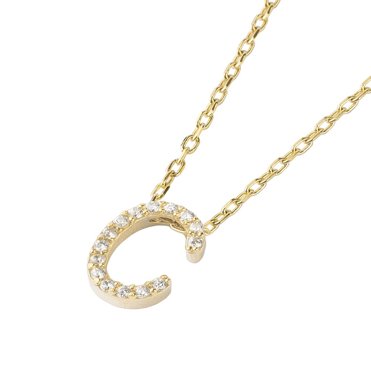 JB JOYAS BARON - Collar de Plata Esterlina 925 Letra C Circon Revestido en Oro 18kt