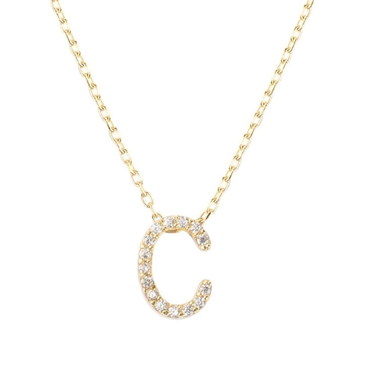 JB JOYAS BARON - Collar de Plata Esterlina 925 Letra C Circon Revestido en Oro 18kt