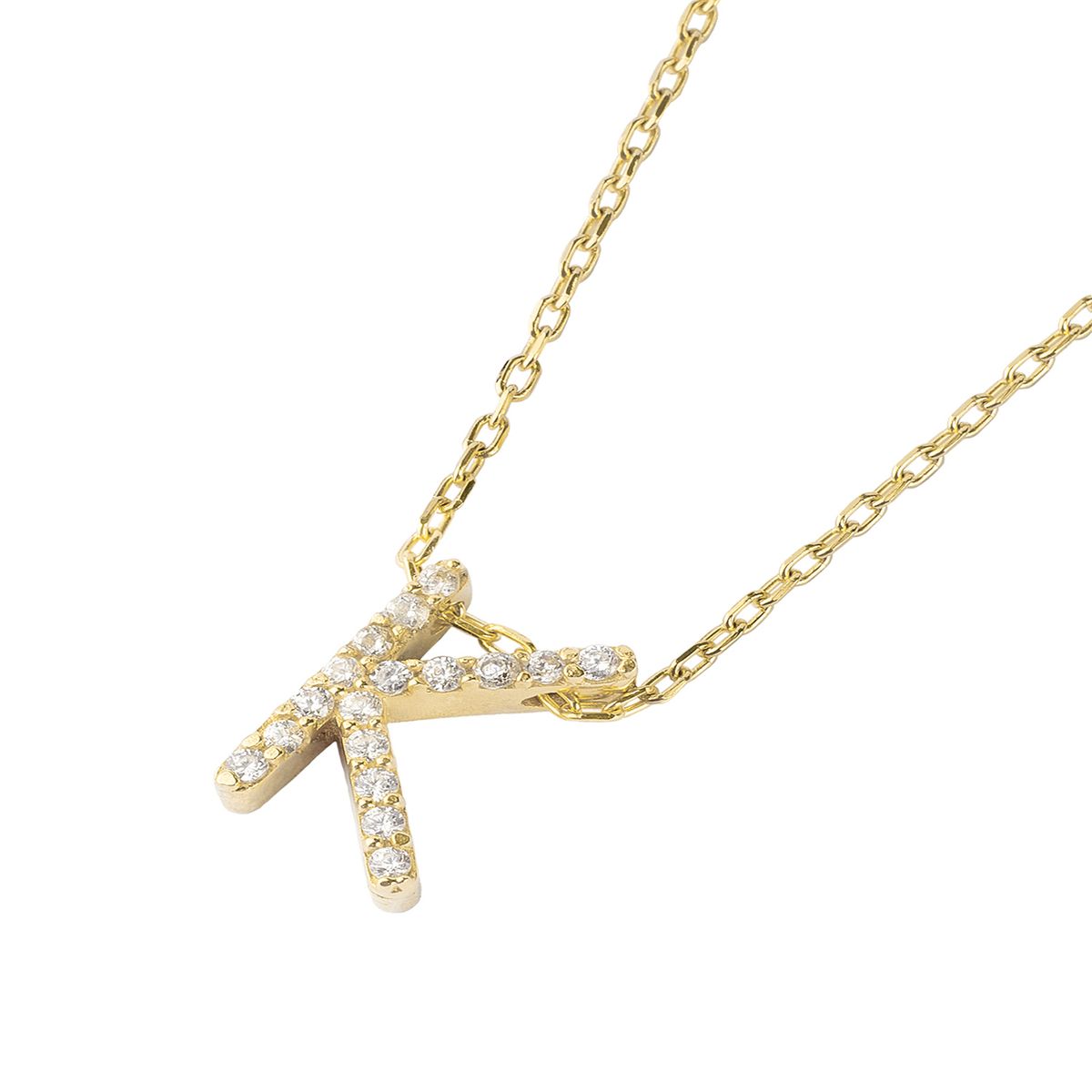 JB JOYAS BARON - Collar de Plata Esterlina 925 Letra K Circon Revestido en Oro 18kt