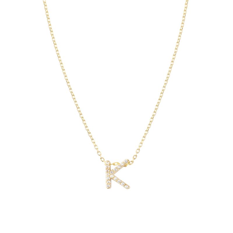 JB JOYAS BARON - Collar de Plata Esterlina 925 Letra K Circon Revestido en Oro 18kt