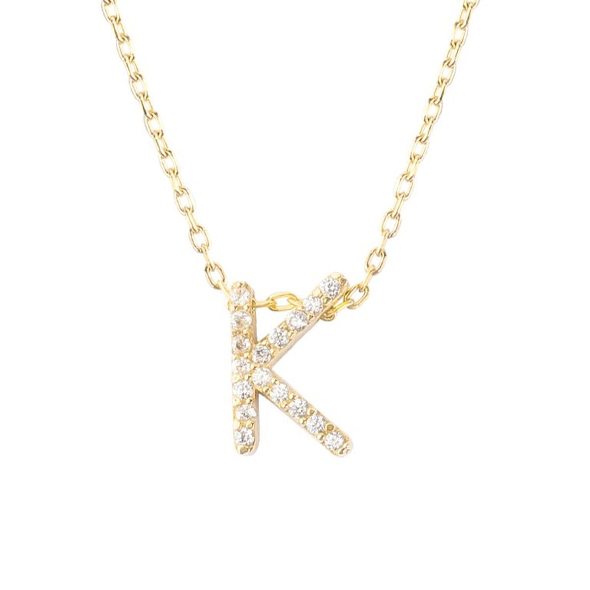 JB JOYAS BARON - Collar de Plata Esterlina 925 Letra K Circon Revestido en Oro 18kt