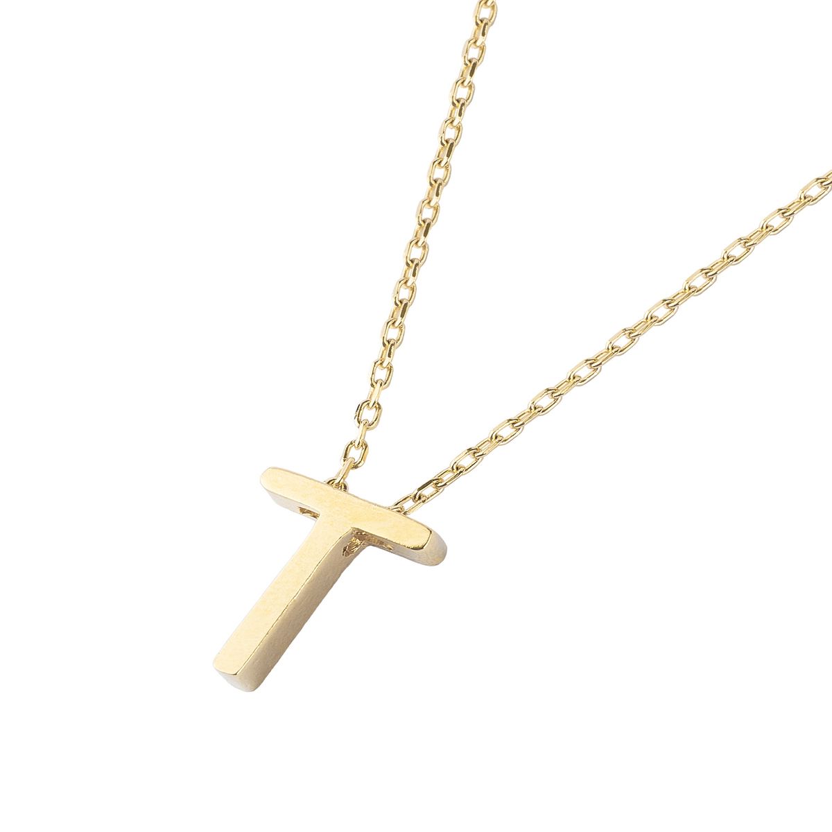 JB JOYAS BARON - Collar de Plata Esterlina 925 Letra T Lisa Revestido en Oro 18kt