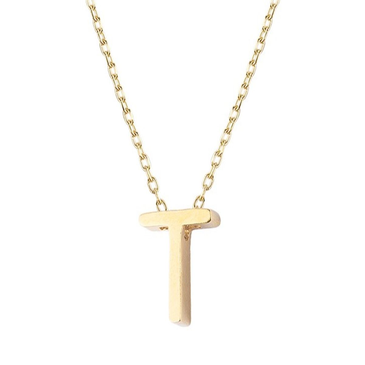 JB JOYAS BARON - Collar de Plata Esterlina 925 Letra T Lisa Revestido en Oro 18kt