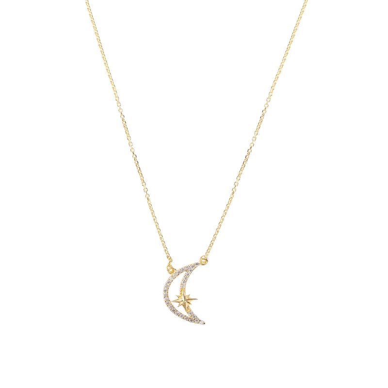 JB JOYAS BARON - Collar de Plata Esterlina 925 Lucero Luna Revestido en Oro 18kt
