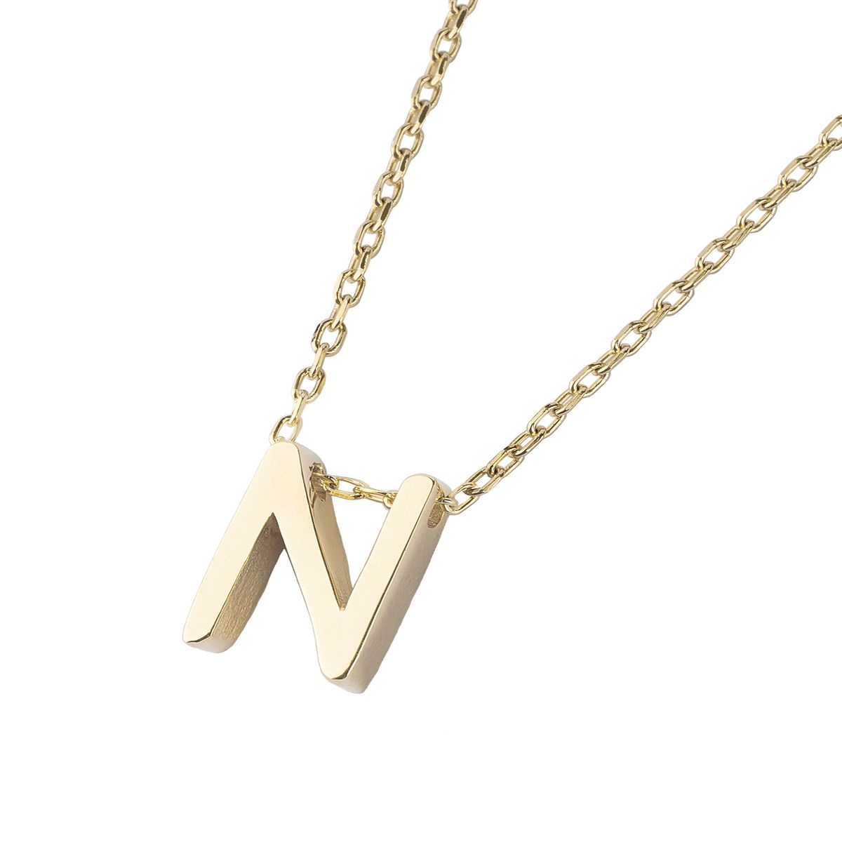 JB JOYAS BARON - Collar de Plata Esterlina 925 Letra N Revestido en Oro 18kt