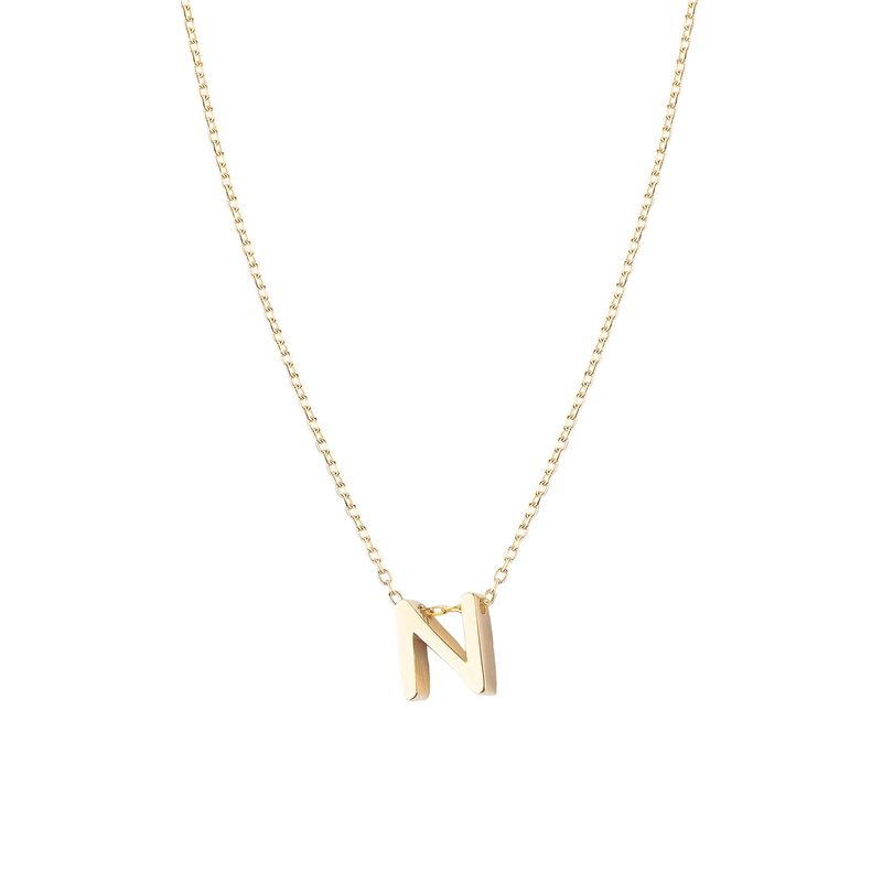 JB JOYAS BARON - Collar de Plata Esterlina 925 Letra N Revestido en Oro 18kt
