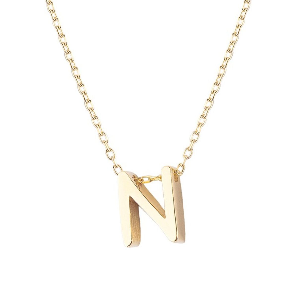 JB JOYAS BARON - Collar de Plata Esterlina 925 Letra N Revestido en Oro 18kt