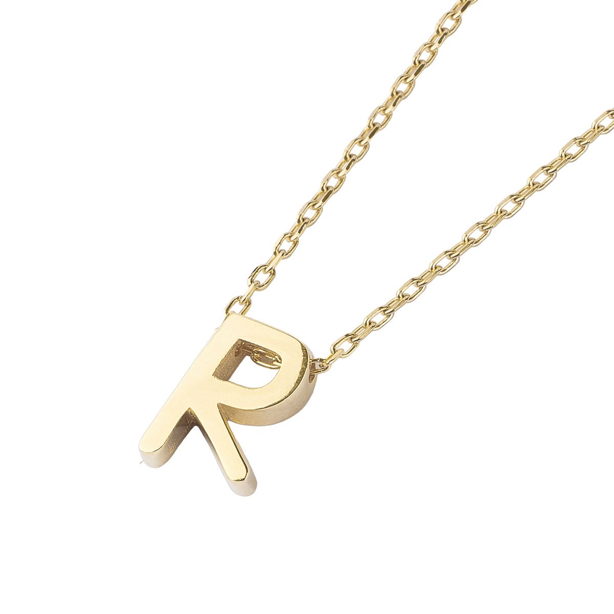 JB JOYAS BARON - Collar de Plata Esterlina 925 Letra R Revestido en Oro 18kt