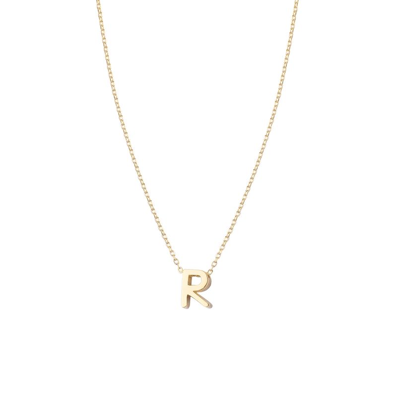 JB JOYAS BARON - Collar de Plata Esterlina 925 Letra R Revestido en Oro 18kt