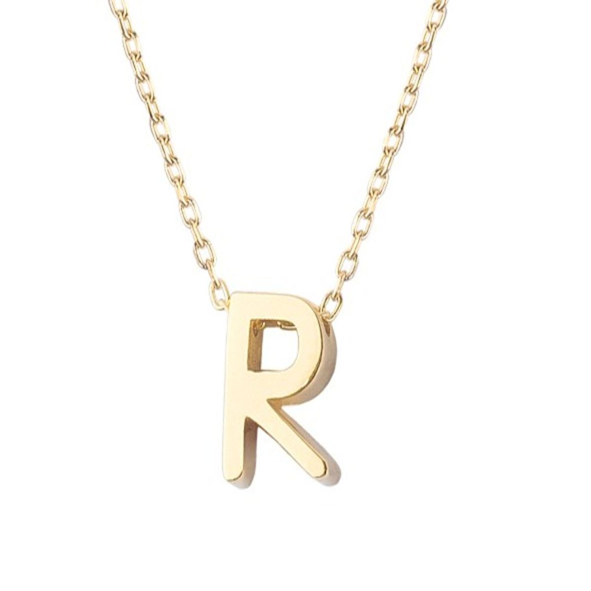 JB JOYAS BARON - Collar de Plata Esterlina 925 Letra R Revestido en Oro 18kt