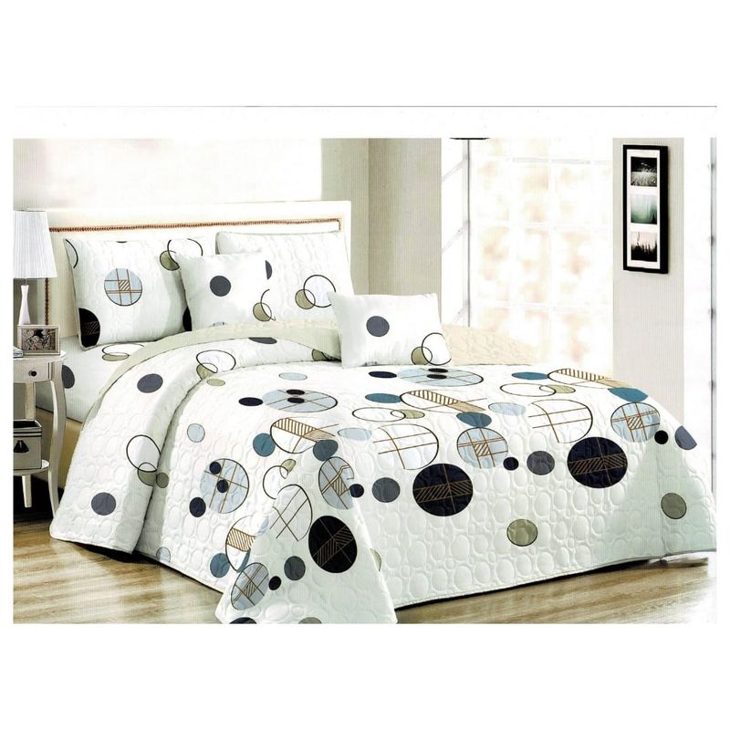 GENERICO - Cubrecama quilt verano king- Blanco círculos