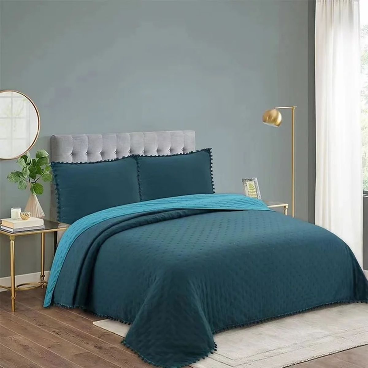 ANGELES DEL HOGAR - Cubrecama Quilt de Algodón con Pompón king