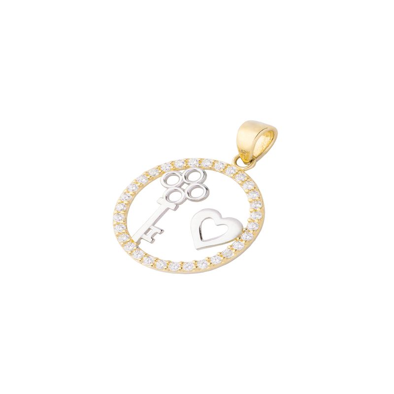 JB JOYAS BARON - Colgante de Oro 18kt Bicolor Corazón Llave con Circonita