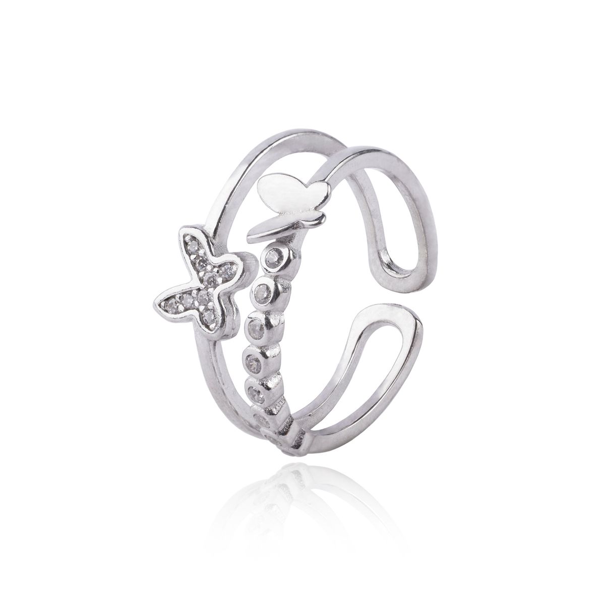 JB JOYAS BARON - Anillo de Plata Esterlina 925 Doble Mariposa Circon
