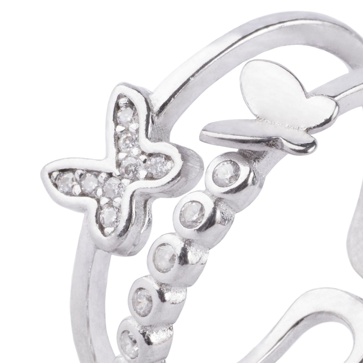 JB JOYAS BARON - Anillo de Plata Esterlina 925 Doble Mariposa Circon