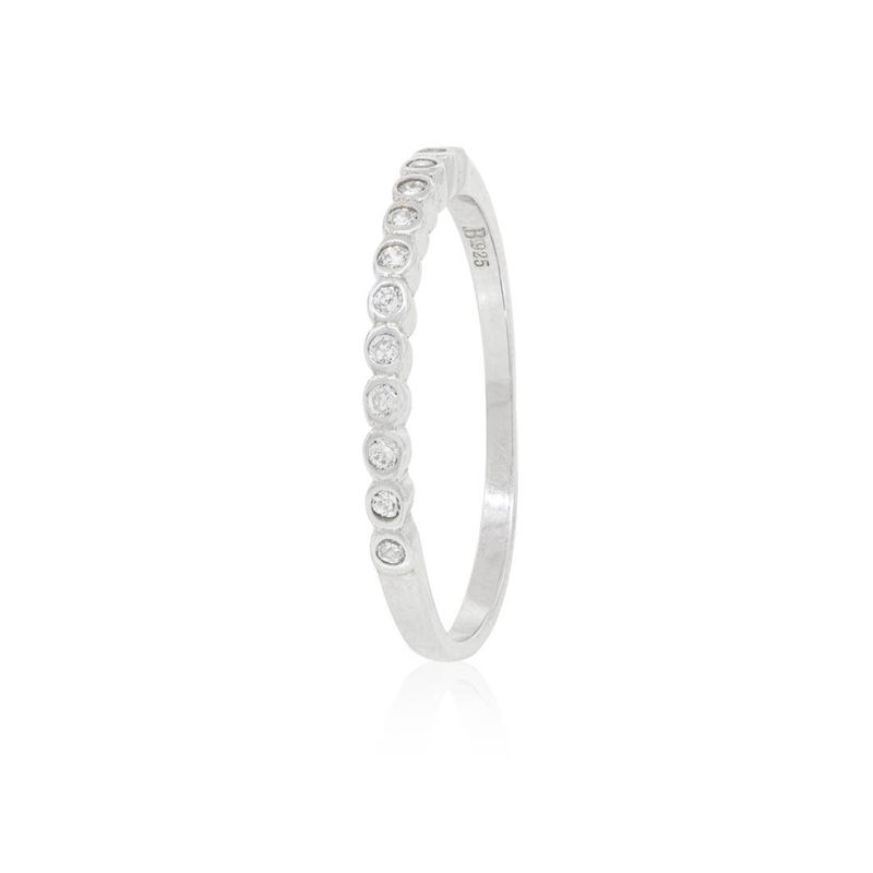 JB JOYAS BARON - Anillo de Plata Esterlina 925 Medio Cintillo Con Circon