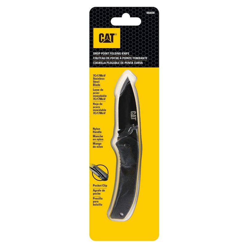 CAT - CUCHILLO NAVAJA PLEGABLE CAT 980008 PUNTA CURVA - Negro