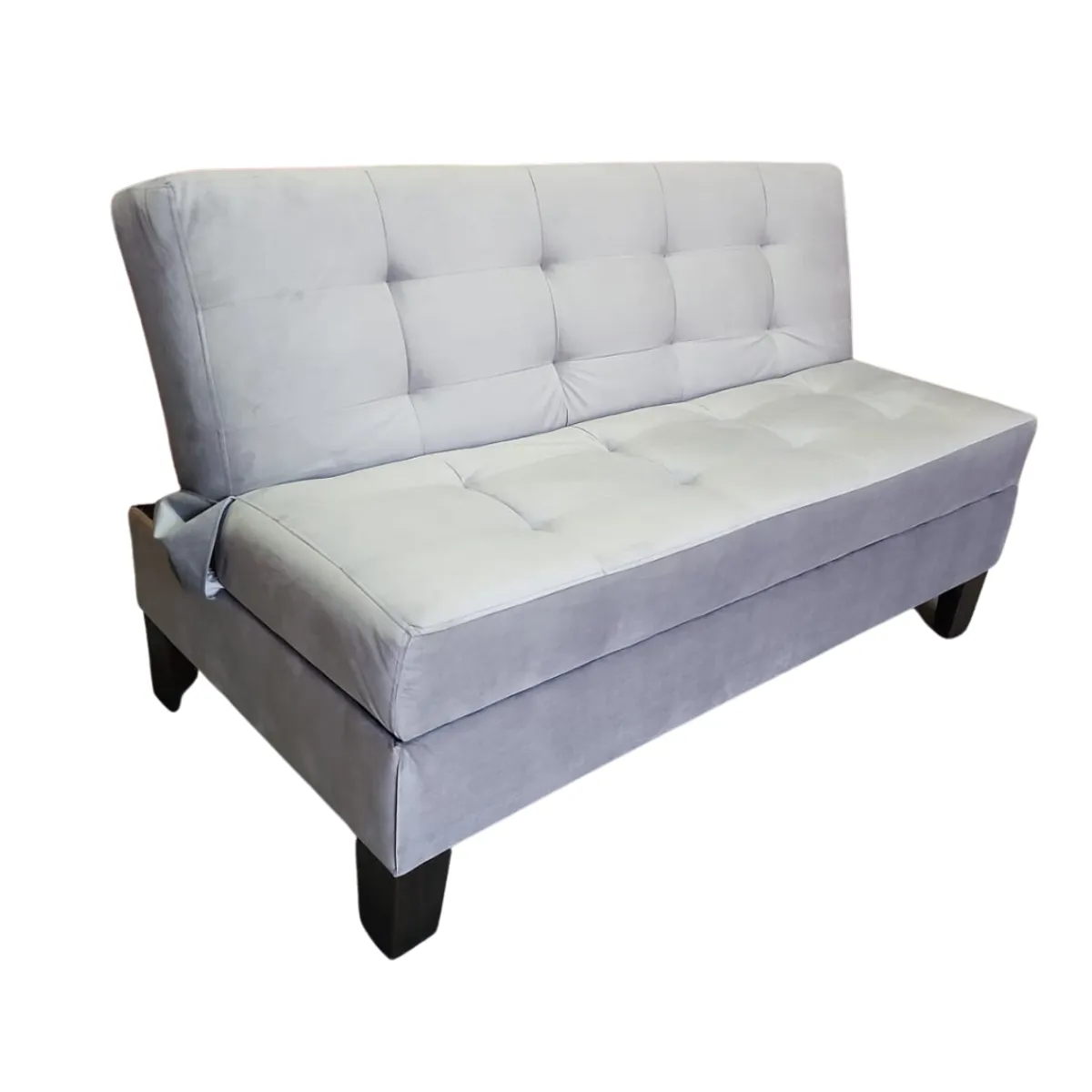 MUEBLES HVM - Futon Cama Baul Patagonia 15P Gris felpa Pmadera