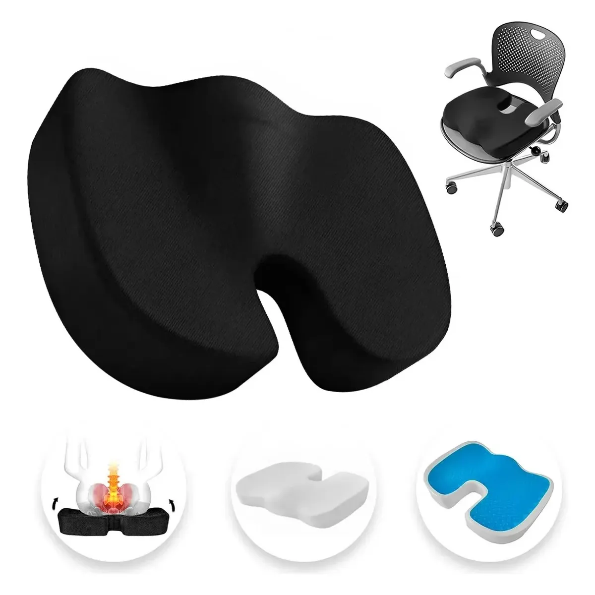 EVERSO - Cojín Ortopédico De Asiento Lumbar Antideslizante Oficina