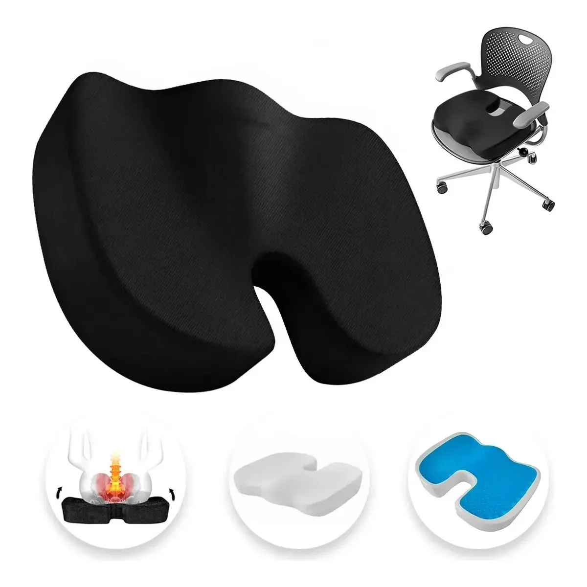 EVERSO - Cojín Ortopédico De Asiento Lumbar Antideslizante Oficina