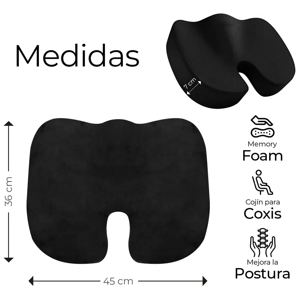 EVERSO - Cojín Ortopédico De Asiento Lumbar Antideslizante Oficina
