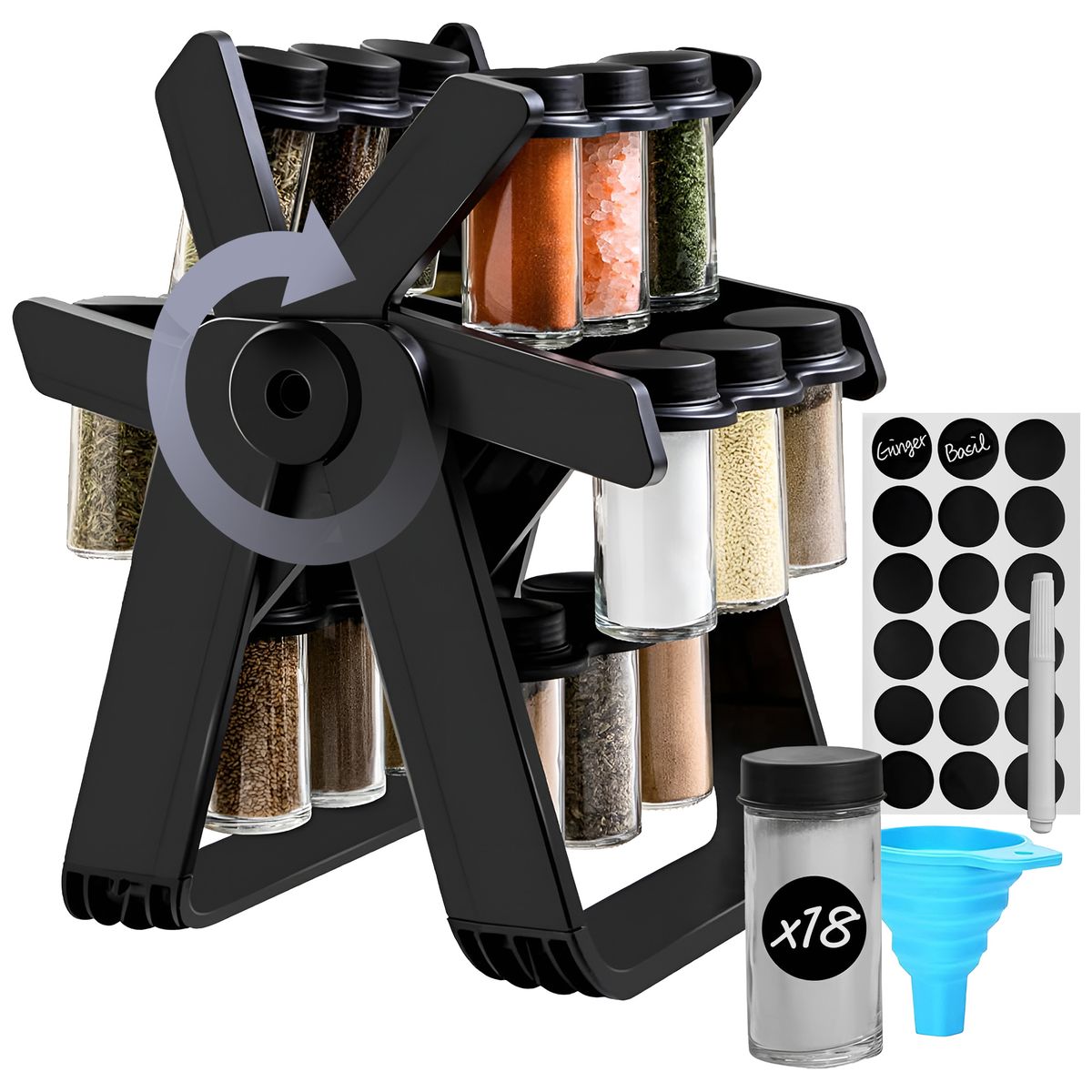 GENERICO - Especiero Giratorio Rack 18 Frascos Condimentos Multiusos