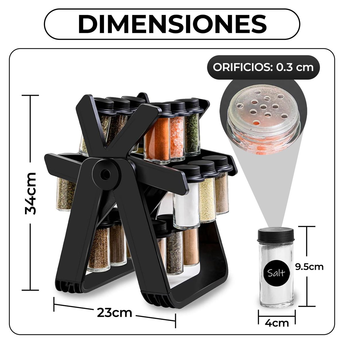 GENERICO - Especiero Giratorio Rack 18 Frascos Condimentos Multiusos