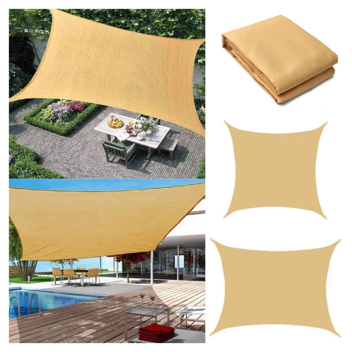GENERICO - Toldo Vela Sombra Anti-Uv Cuadrada 4x4  Beige