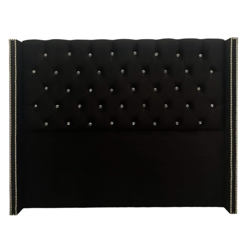 GENERICO - Respaldo Cama 2 plazas Capitoné Negro con botones diamantes mas tachas