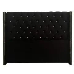 GENERICO - Respaldo Cama 2 plazas Capitoné Negro con botones diamantes mas tachas