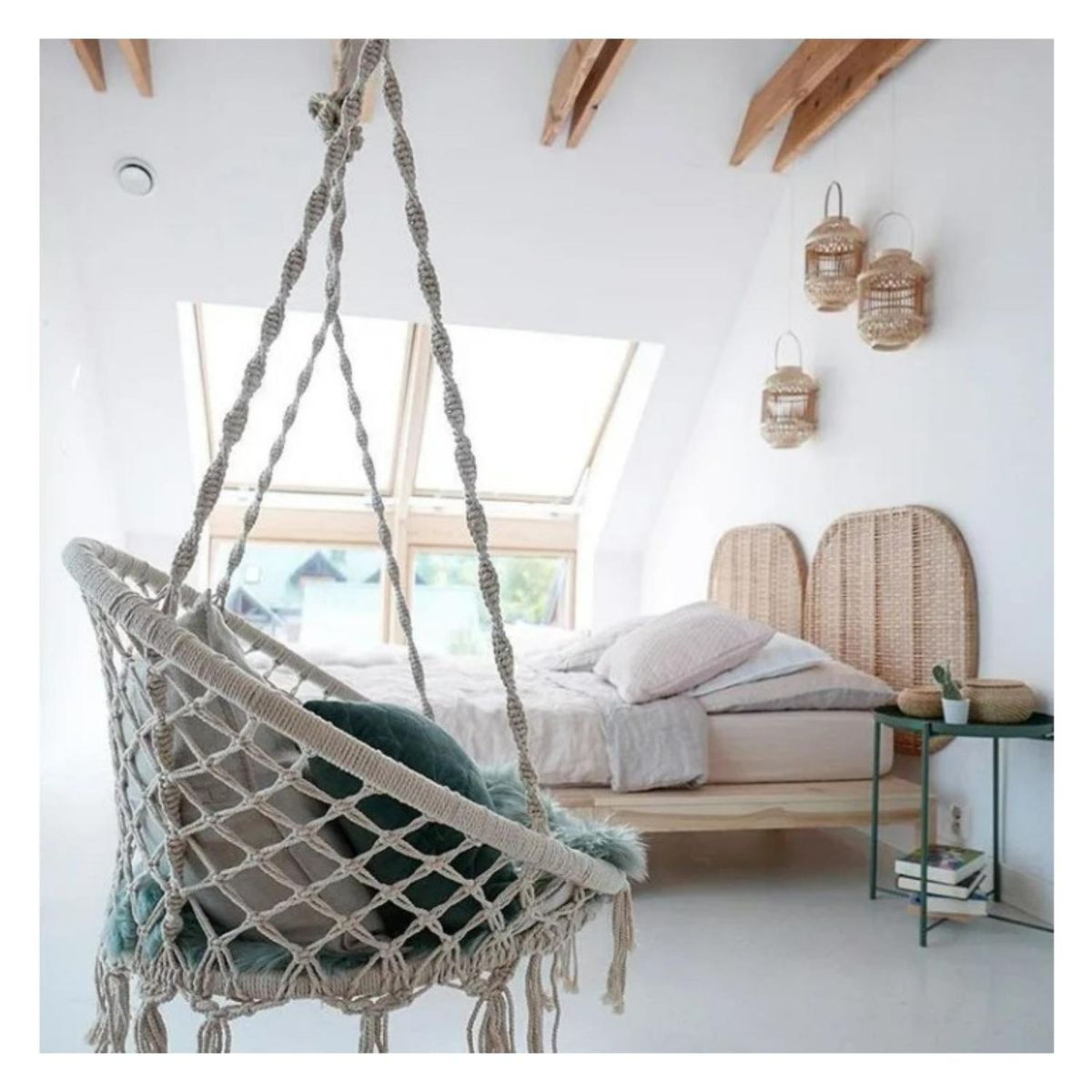 GENERICO - Silla Hamaca Colgante Tejida Café Macrame