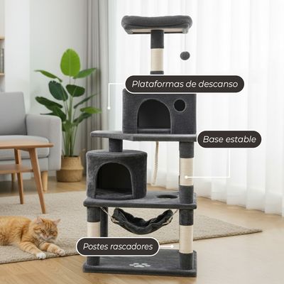 Imagen 2 del producto Rascador Gatos Tipo Torre 145cm Mas Hamaca Árbol Terciopelo