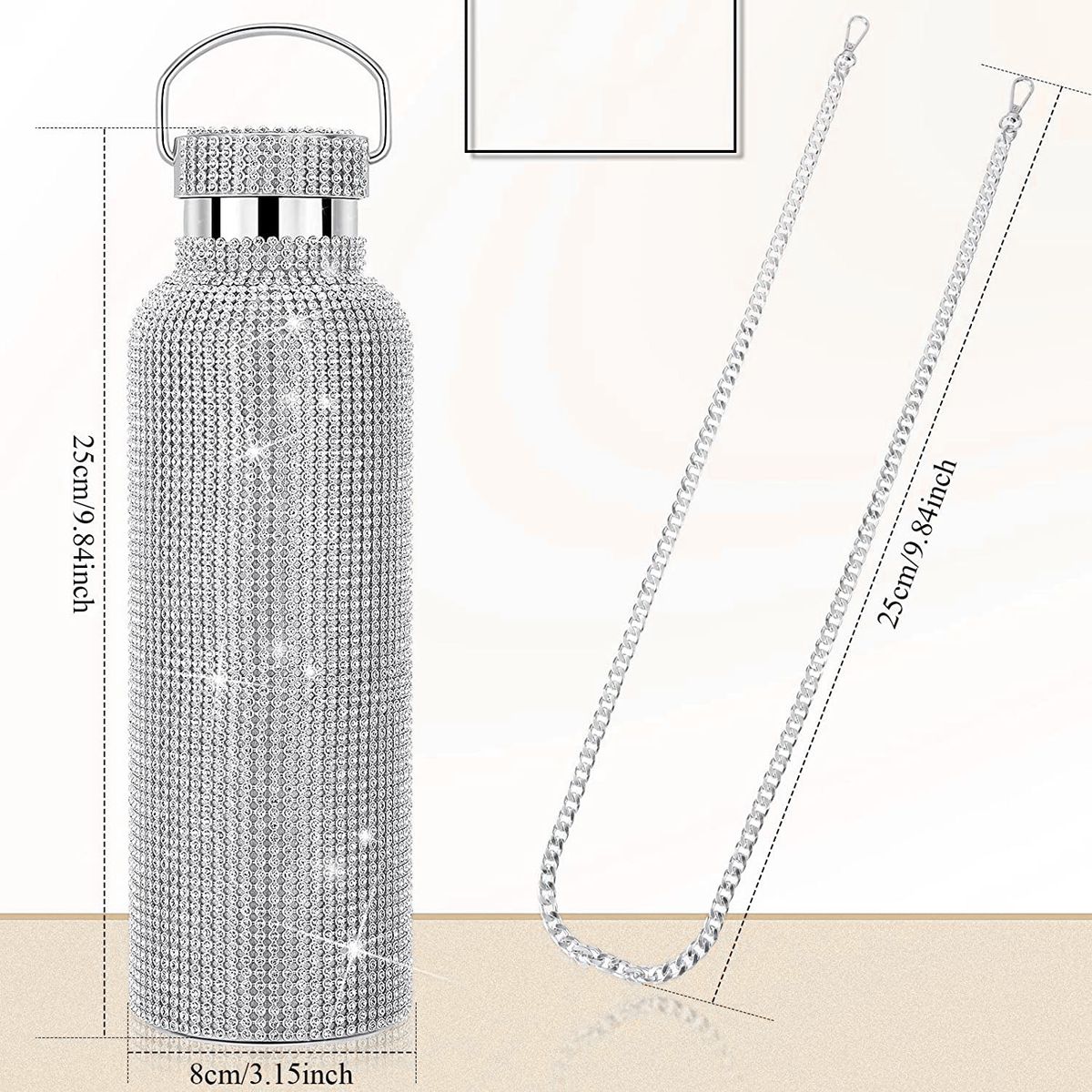 CRUSEC - Termo Botella Diseño Diamantes 500ML Portatil Termica Plata