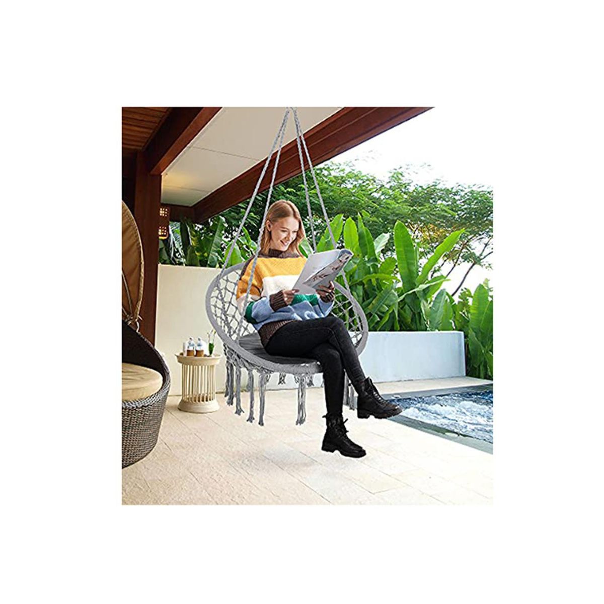 GENERICO - Silla Hamaca Colgante Tejida Gris Macrame