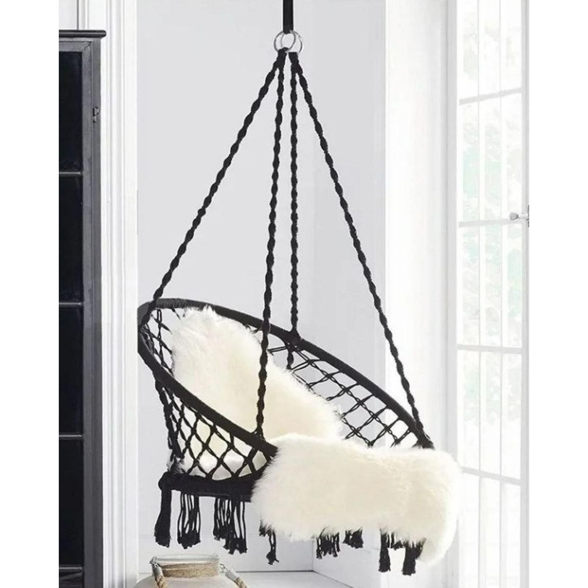 GENERICO - Silla Hamaca Colgante Tejida Negra Macrame