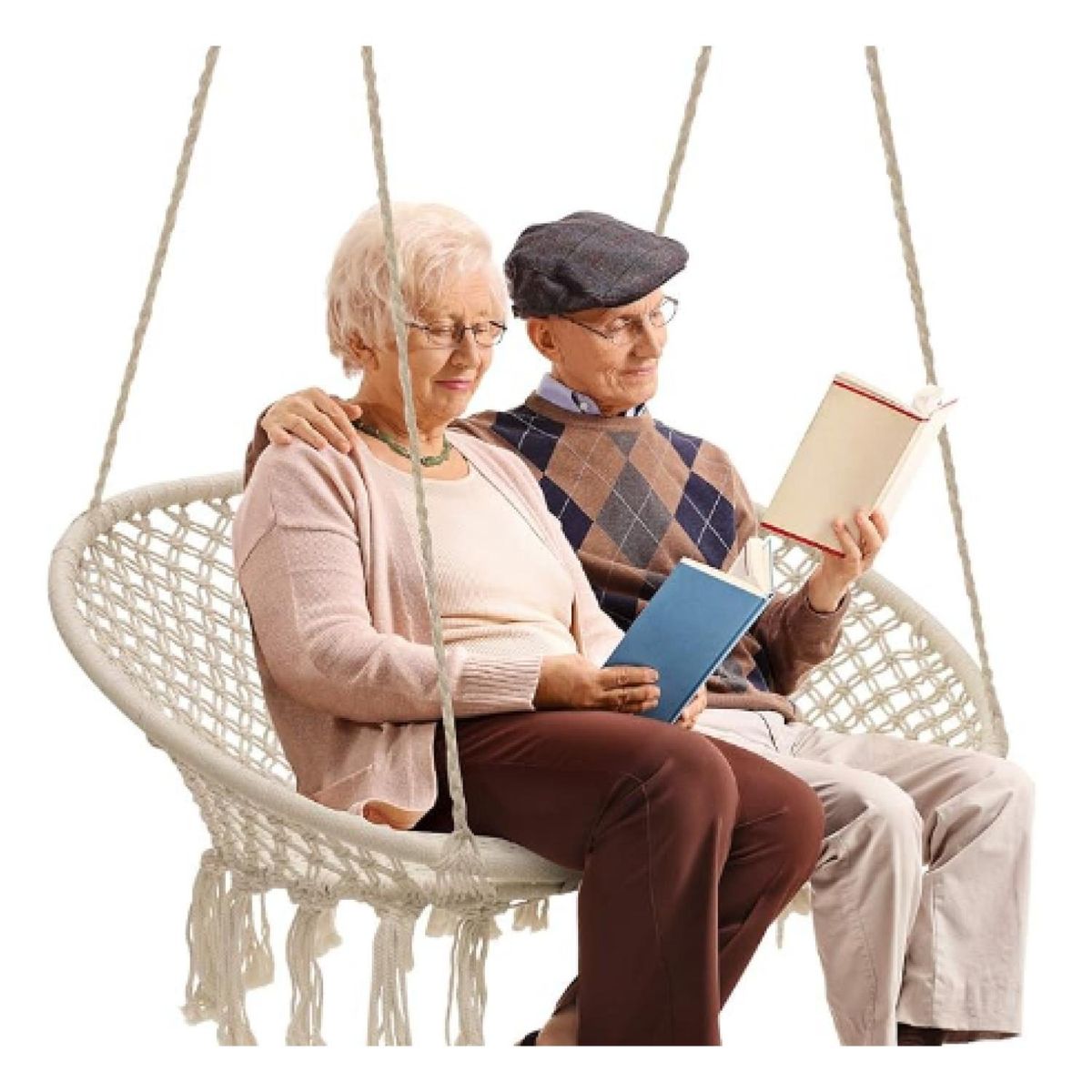 GENERICO - Silla Hamaca Colgante 2 Cuerpos Macrame Beige