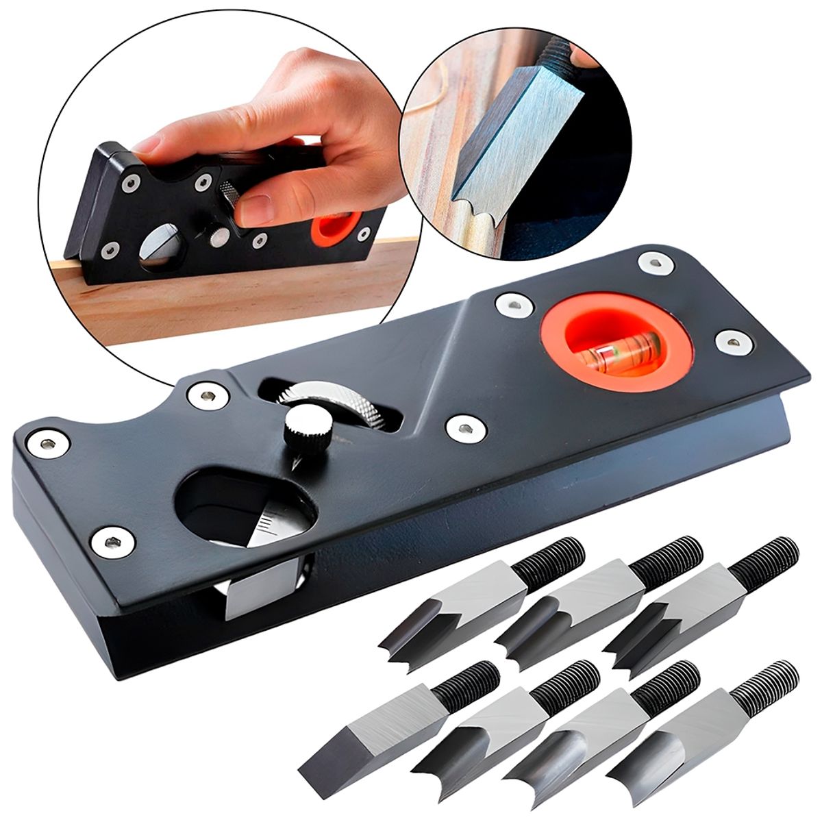 GENERICO - Cepillo Biselado Corte Borde Madera Carpintería + 7 Hojas