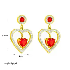 GENERICO - Aros Corazón Rojo Grande Colgantes - Acero Bañado En Oro 18k