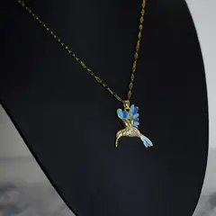 GENERICO - Collar Colibrí Azul Cadena En Acero Inoxidable - Bañado Oro 18k