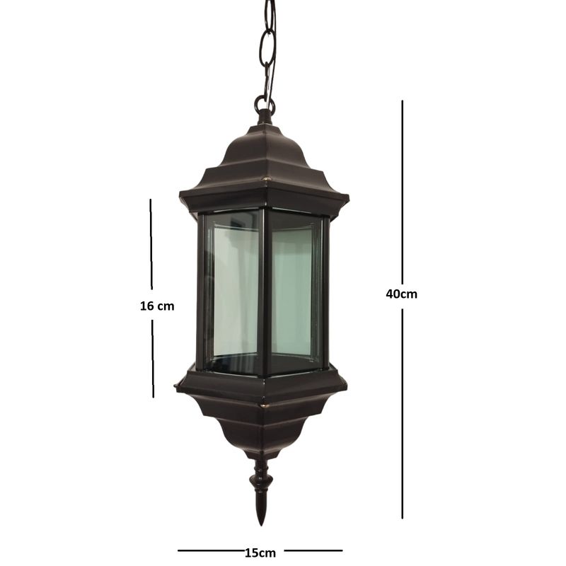 GENERICO - Farol Colgante Clasico Colonial Exterior 40cm Negro Ip65