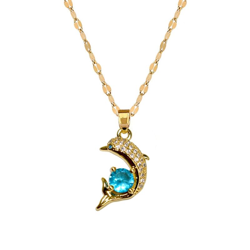 GENERICO - Collar De Delfín Cadena En Acero Inoxidable - Bañado Oro 18k