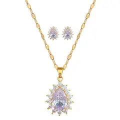 GENERICO - Set Collar Aros De Gotas Acero Inoxidable - Bañado Oro 18k
