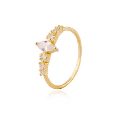 JB JOYAS BARON - Anillo de Plata Esterlina 925 Gota Central Revestido en Oro