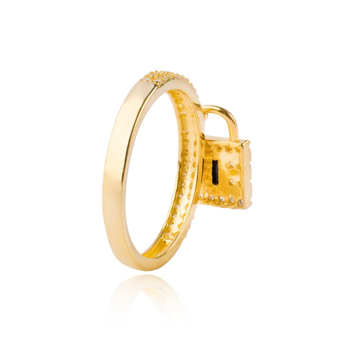 JB JOYAS BARON - Anillo Plata Esterlina 925 Candado Circon Onix Revestido en Oro 18kt